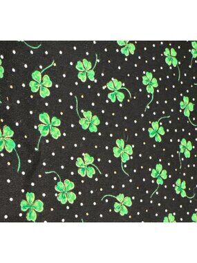 Lucky Shamrock Print Cotton Fabric 1/2 yard x 44" Black Background Green Clover